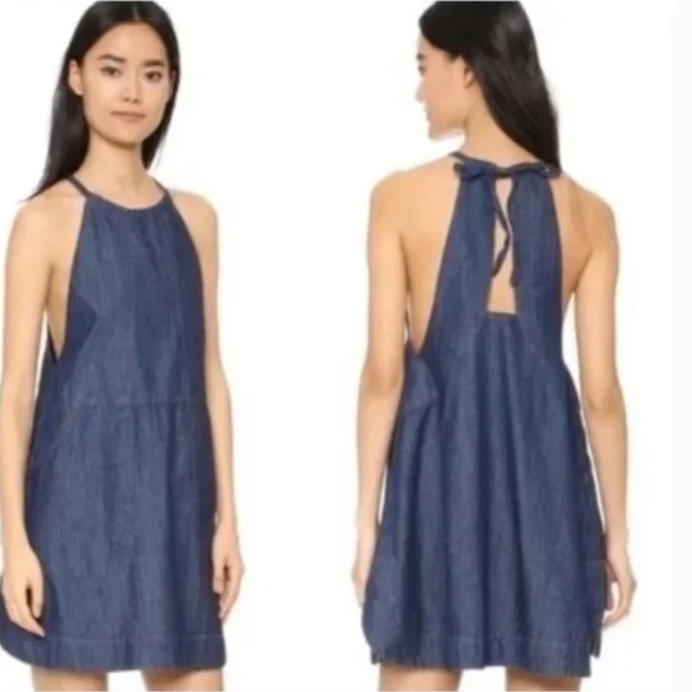 Free People denim mini halter apron dress size XS
